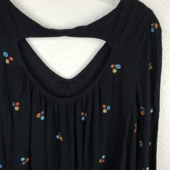 Free People Oxford Black Embroidered Swing Dress Floral size XS Oversized Boho - Picture 11 of 16
